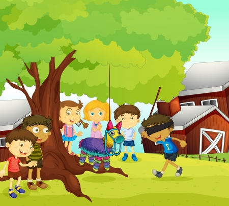 illustration of kids playing games in natureのイラスト素材