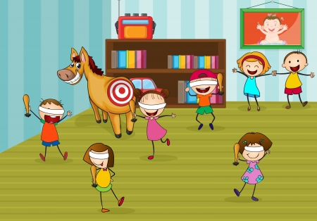 illustration of kids playing games in a roomのイラスト素材
