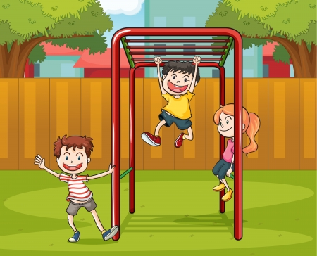 illustration of kids playing game in a beautiful natureのイラスト素材