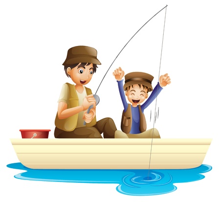 illustration of father and son fishing on a white backgroundのイラスト素材