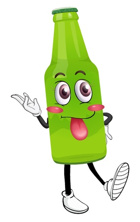 illustration of a bottle with a face on a white backgroundのイラスト素材