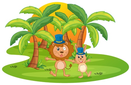 illustration of a lion and rabbit on a white backgroundのイラスト素材