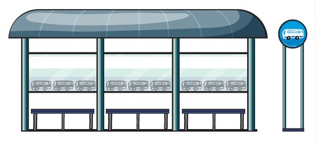 illustration of a bus stop on a white backgroundのイラスト素材
