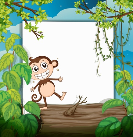 Illustration of a monkey and a white board in a beautiful natureのイラスト素材