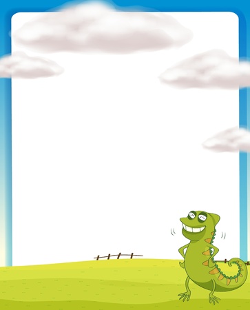 Illustration of a chameleon standing on a fieldのイラスト素材