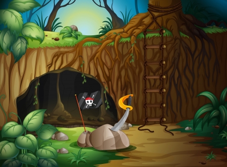 Illustration of a secret pirate cave in the woodsのイラスト素材