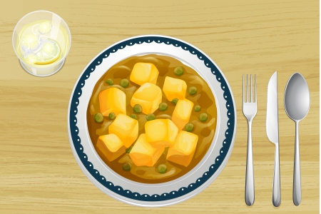 Illustration of a Indian food on a wooden tableのイラスト素材
