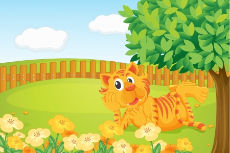 Illustration of a tiger in a beautiful natureのイラスト素材