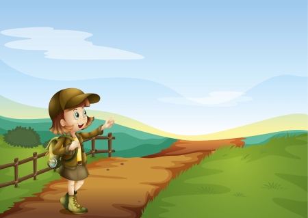 Illustration of a girl on a road in a beautiful natureのイラスト素材