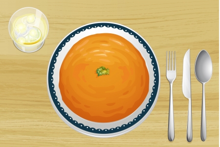 Illustration of an pumpkin soup on a plate on a wooden backgroundのイラスト素材