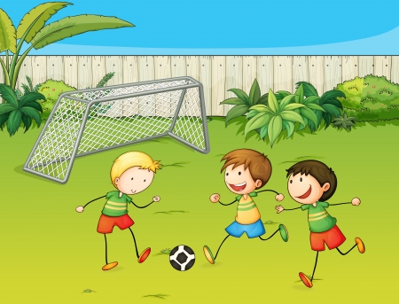 Illustration of kids playing football on football groundのイラスト素材