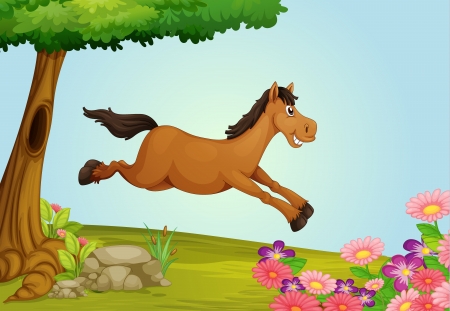 Illustration of a jumping horse in a beautiful natureのイラスト素材