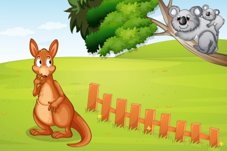 Illustration of a kangaroo and bears in a beautiful natureのイラスト素材