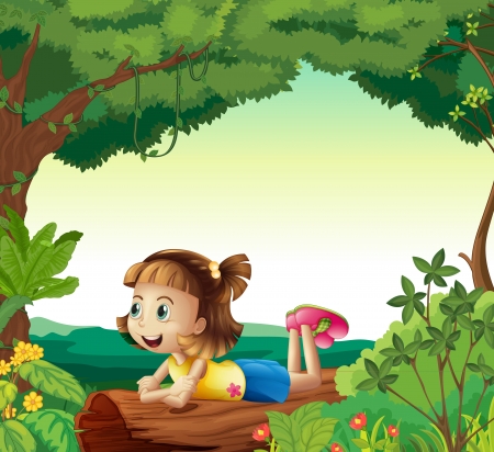 Illustration of a girl lying on a wood in a natureのイラスト素材