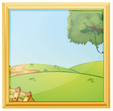 Illustration of a beautiful landscape photo frame on a white backgroundのイラスト素材