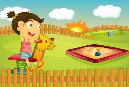 Illustration of a girl playing in a beautiful natureのイラスト素材