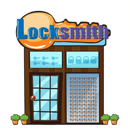 Illustration of a locksmith shop on a white backgroundのイラスト素材