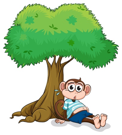 Illustration of a monkey sitting under a tree on a white backgroundのイラスト素材