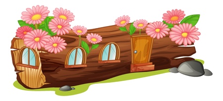 Illustration of a wood house on a white backgroundのイラスト素材