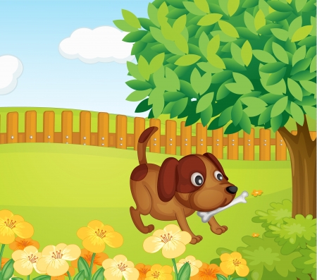 Illustration of a dog and a bone in a beautiful natureのイラスト素材