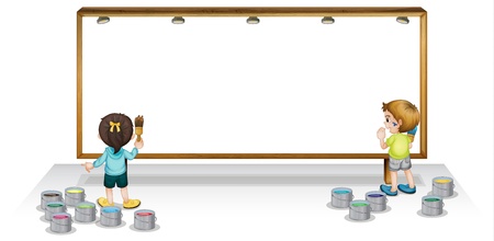Illustration of a kids painting white boardのイラスト素材