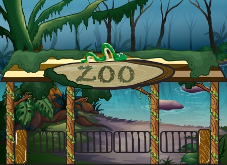Illustration of a zoo and a river in a scary jungleのイラスト素材