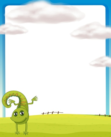 Illustration of a smiling chameleon in a beautiful natureのイラスト素材