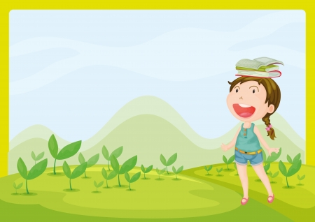 Illustration of a smiling girl in a beautiful natureのイラスト素材