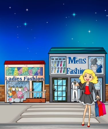 Illustration of a girl and fashion storesのイラスト素材