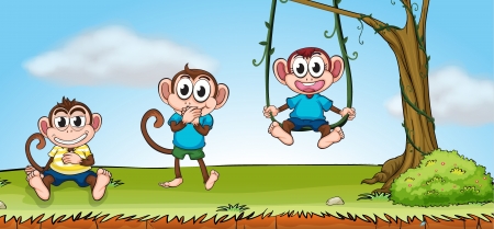 Illustration of three smiling monkeysのイラスト素材
