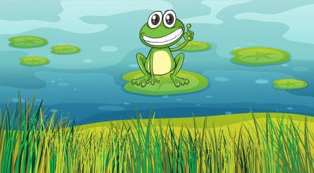 Illustration of a smiling frog in the pondのイラスト素材