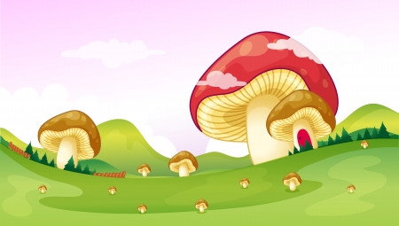 Illustration of big and small mushrooms のイラスト素材