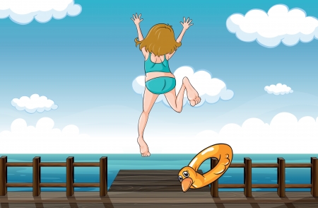 Illustration of a girl jumping for help seeing a snakeのイラスト素材