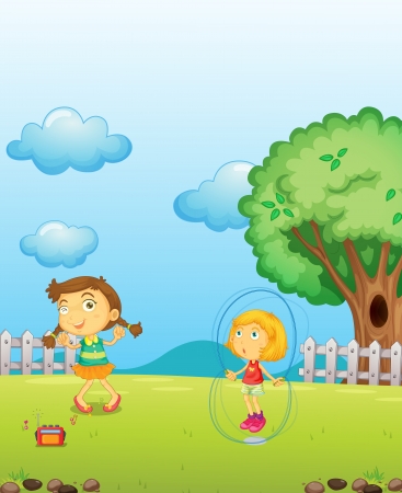 Illustration of young girls playing in the play groundのイラスト素材