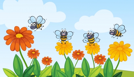 Illustration of a flying bees in beautiful natureのイラスト素材