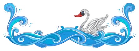 Illustration of a border with a swan on a white backgroundのイラスト素材