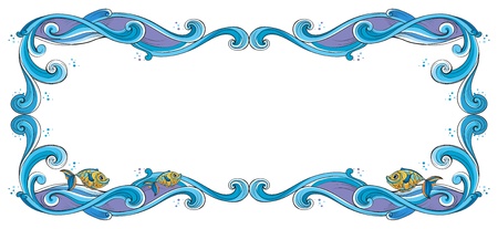 Illustration of a border with fish on a white backgroundのイラスト素材