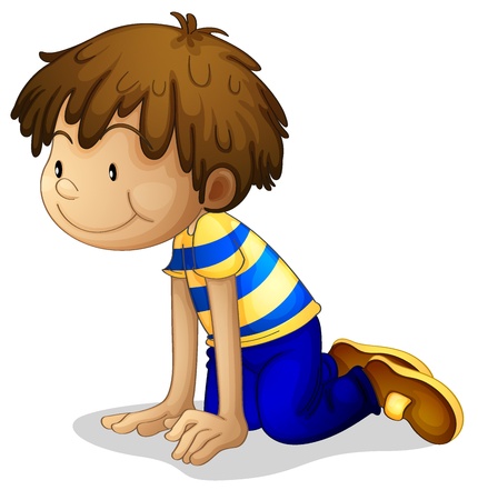 Illustration of a boy kneeling on a white backgroundのイラスト素材