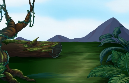Illustration of a beautiful landscape and a mountainのイラスト素材