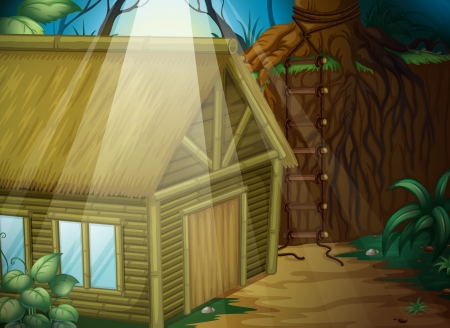 Illustration of a house in the woodsのイラスト素材