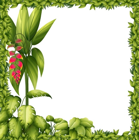 Illustration of a green frame with a flower on a white backgroundのイラスト素材