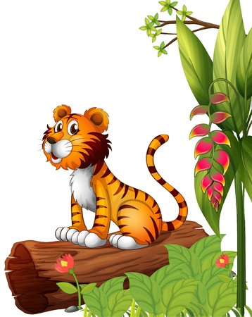 Illustration of a tiger above a trunk on a white backgroundのイラスト素材