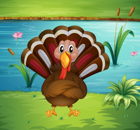 Illustration of a turkey standing in the riversideのイラスト素材