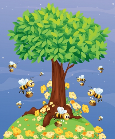 Illustration of a tree with beesのイラスト素材