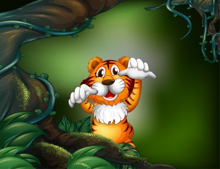 Illustration of a tiger in a scary forest のイラスト素材
