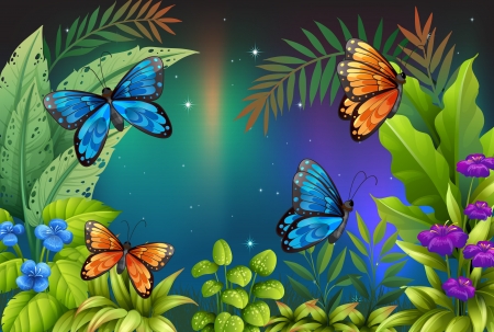 Illustration of butterflies in the gardenのイラスト素材