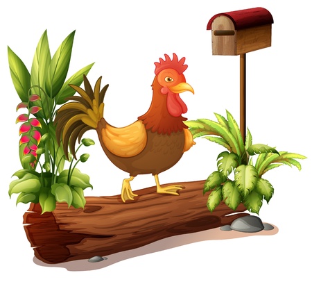 Illustration of a rooster above a trunk on a white backgroundのイラスト素材