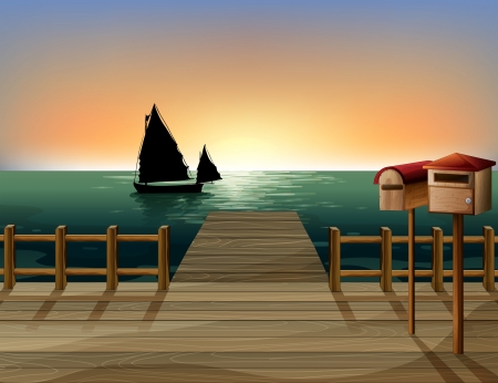 Illustration of a letter box and ships in a seaのイラスト素材