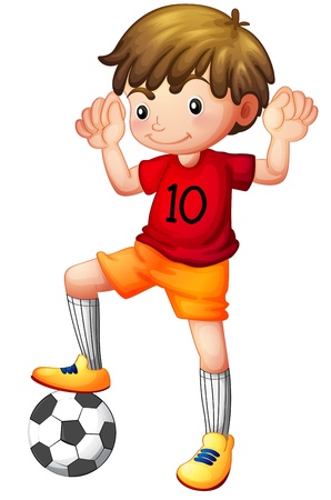 Illustration of a boy and a football on a white backgroundのイラスト素材