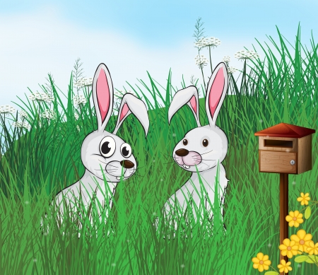 Illustration of rabbits near the mailboxのイラスト素材